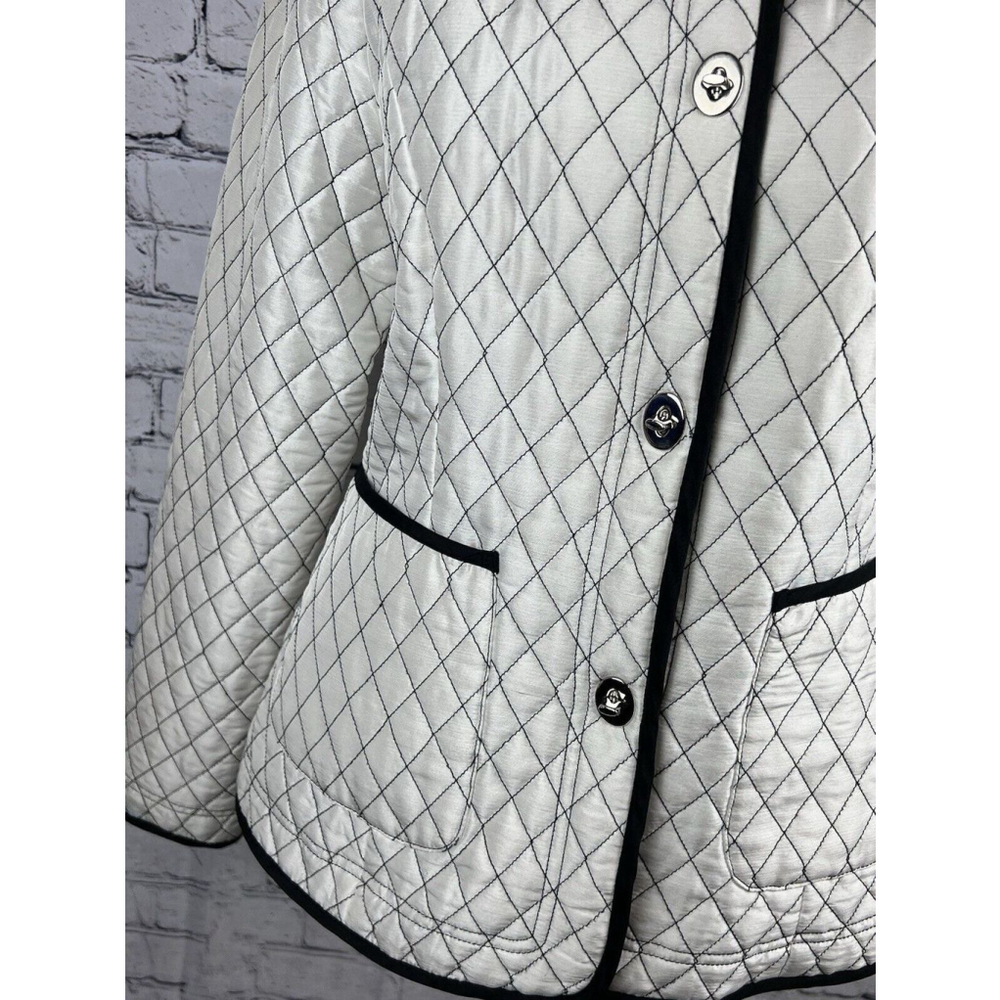 JW Junction West Quilted Jacket Womens Medium White Black Stitching Silk GUC - Picture 3 of 16